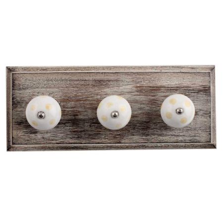 White Yellow Dot Wooden Hooks